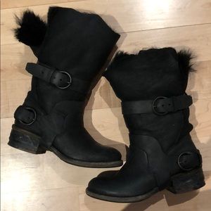 AllSaints Black Italus Low Shearling Biker Boots